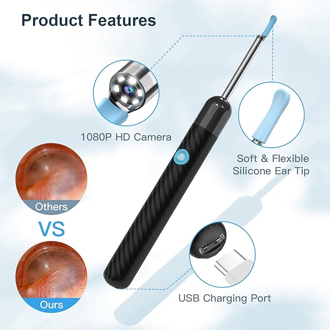 Ear Wax Removal Kit 1080P Wireless Otoscopes